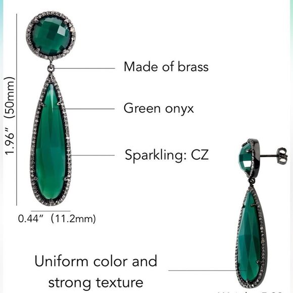 NEW Natural Green Onyx Teardrop Earrings - Picture 4 of 8